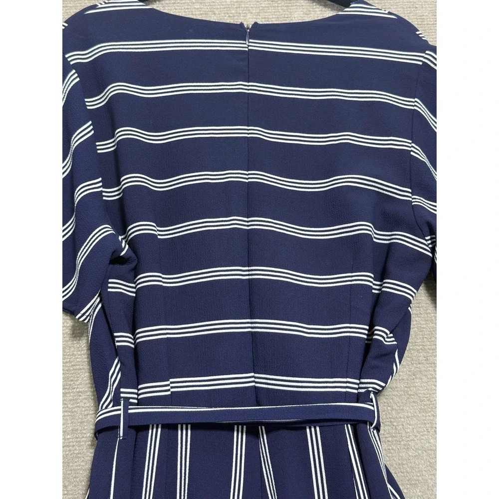 Monteau Jumpsuit Womens Large Striped Wide Leg Belted Short Sleeve One‎ Piece